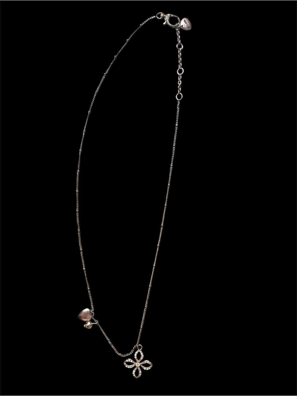 Fossil Gold/Rose Gold Flower Pendant Necklace with Heart Charm